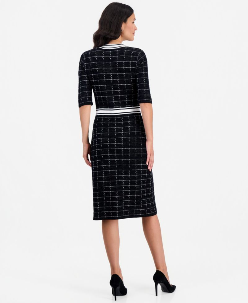Petite Plaid Scoop Neck Midi Sweater Dress