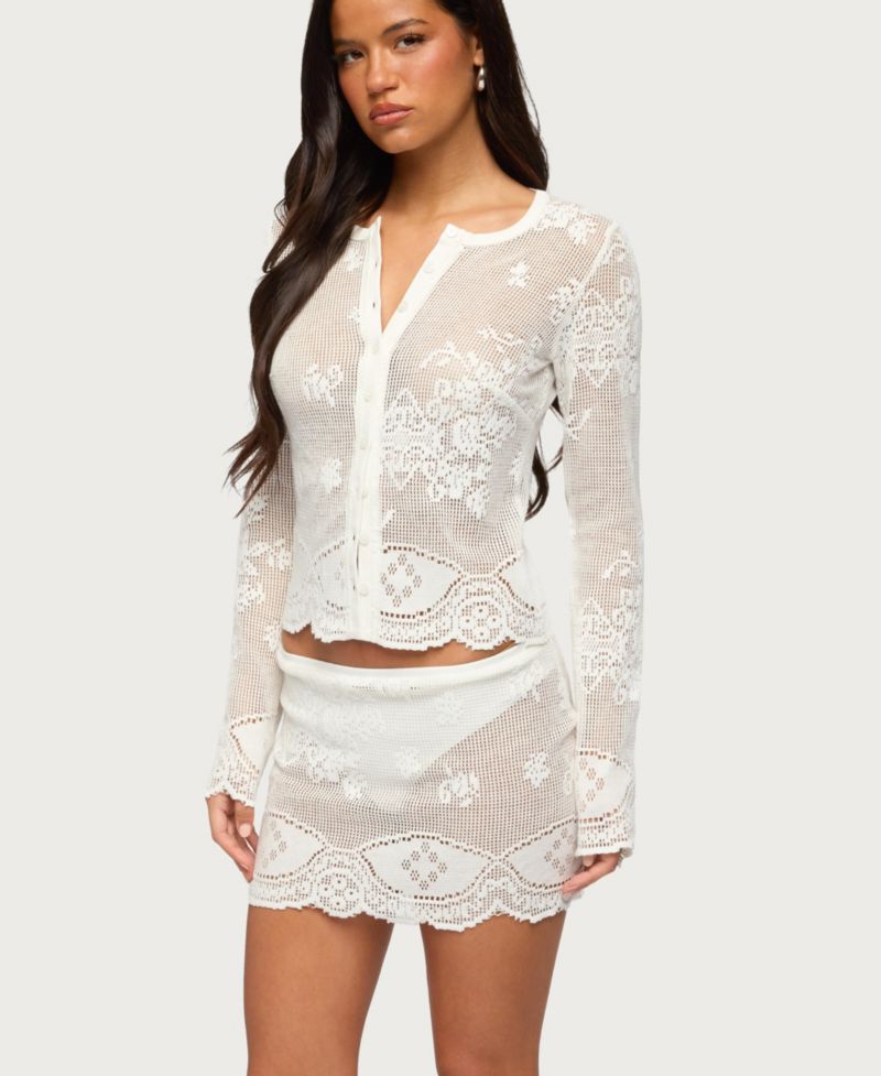 Women's Rusa Button Up Sheer Crochet Top