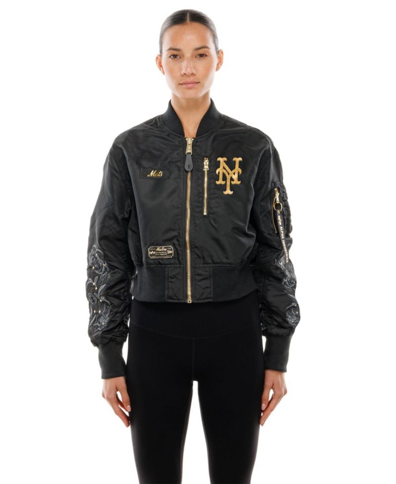 X Alpha Industries Women's Black New York Mets Cropped Full-Zip Jacket
