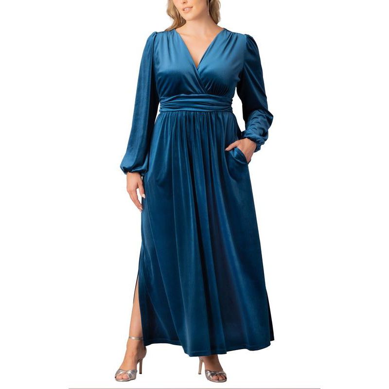 Plus Size Vivienne Long Sleeve Velvet Evening Gown with Pockets