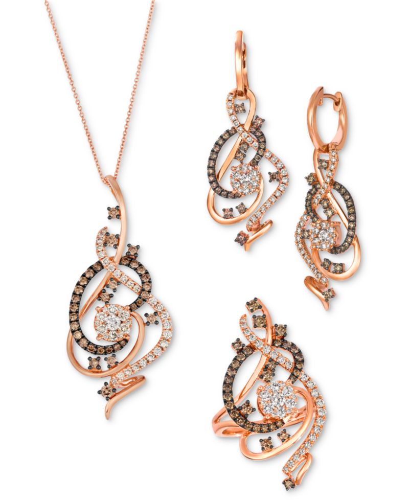 Crazy Collection® Chocolate Diamond & Nude Diamond Swirl Drop Earrings (1-1/2 ct. t.w.) in 14k Rose Gold