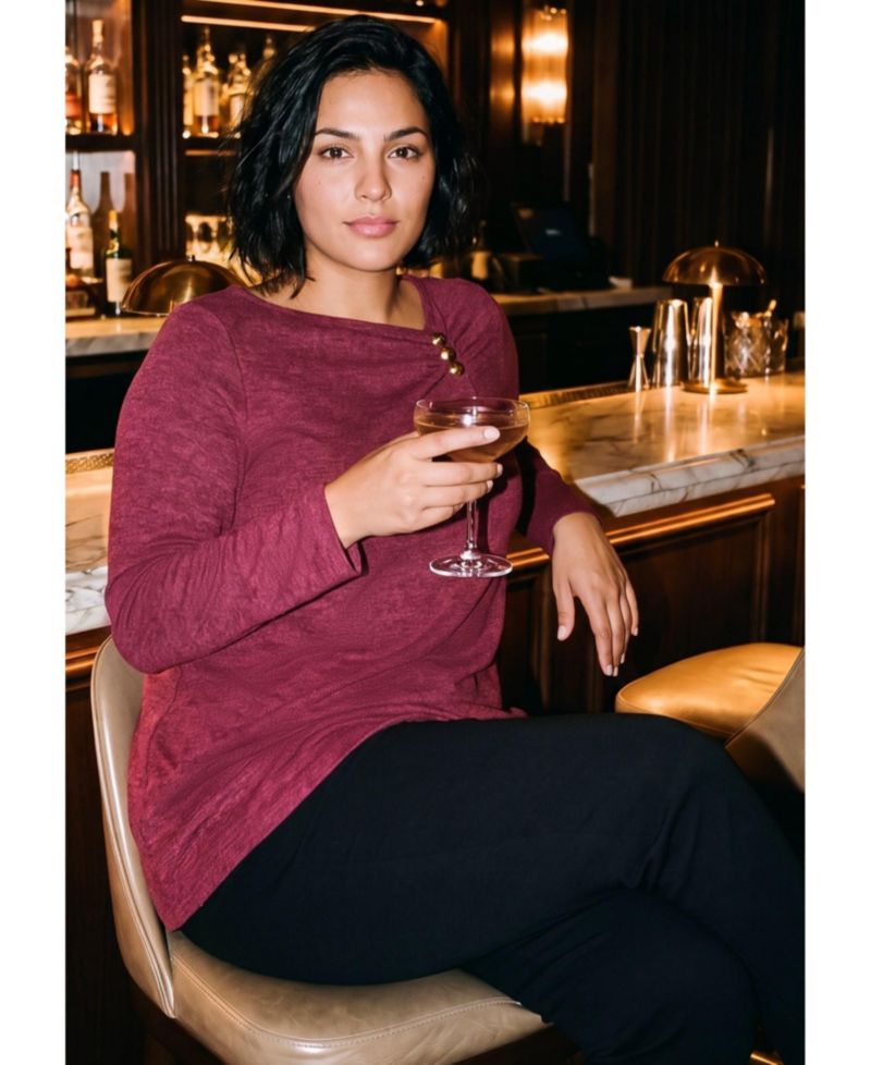 Plus Size Della Long-Sleeve Shirred Tunic