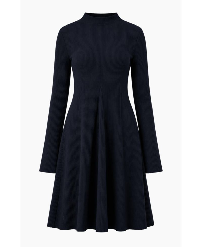 Women's Boat-Neck Long Sleeve A-Line Dress
