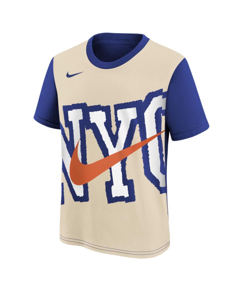 Big Boys and Girls Light Beige/Blue New York Knicks 2025/26 City Edition Max90 T-Shirt
