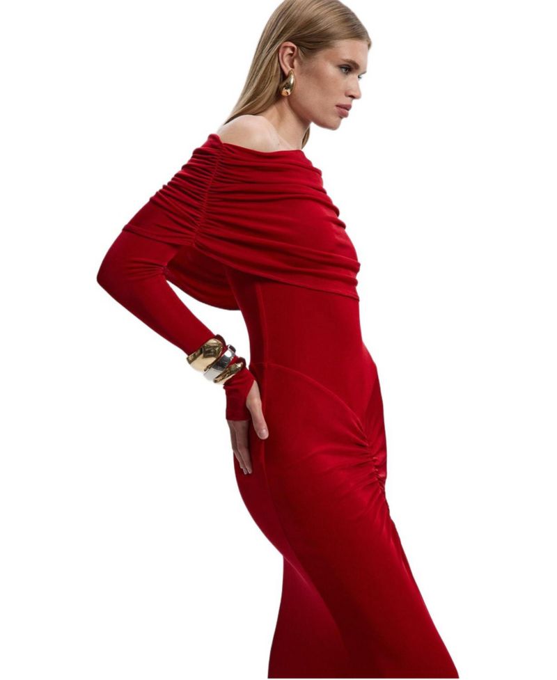 Women's Ruched Off Shoulder Fishtail Maxi Dress