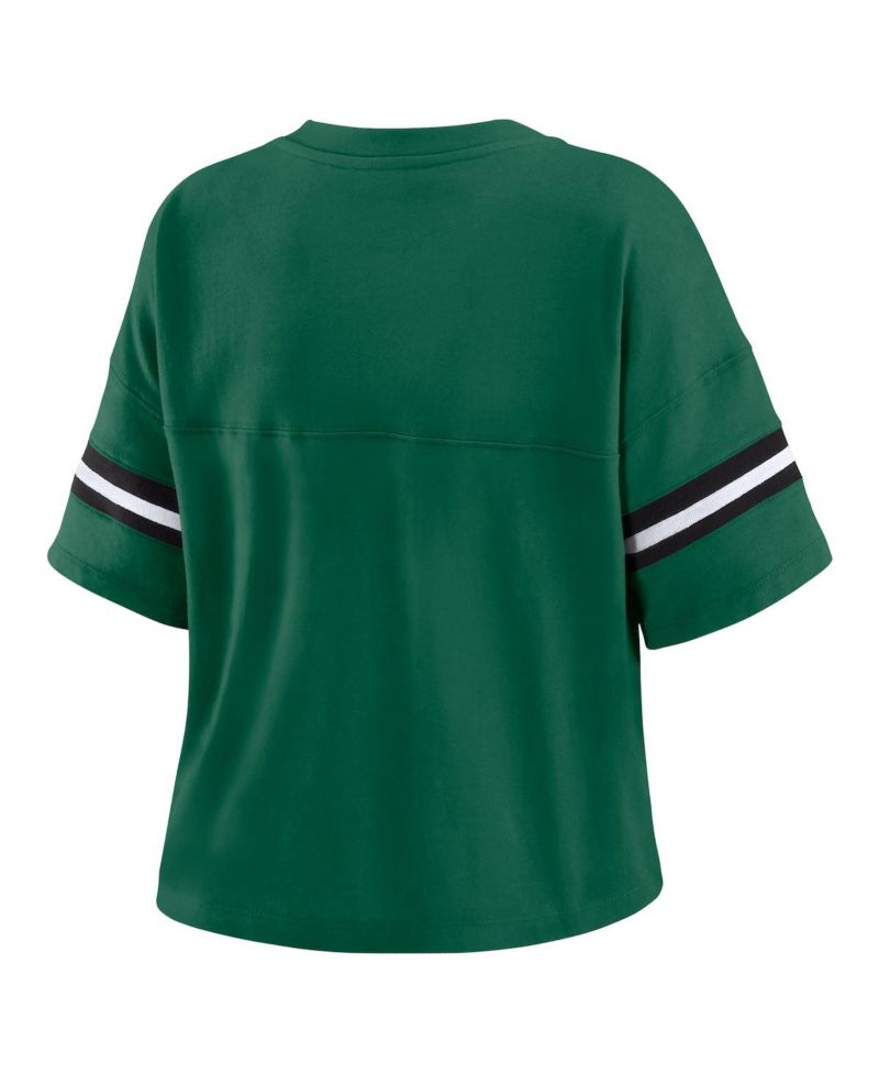 Women's Green New York Jets Color Block Boxy Modest Crop V-Neck T-Shirt