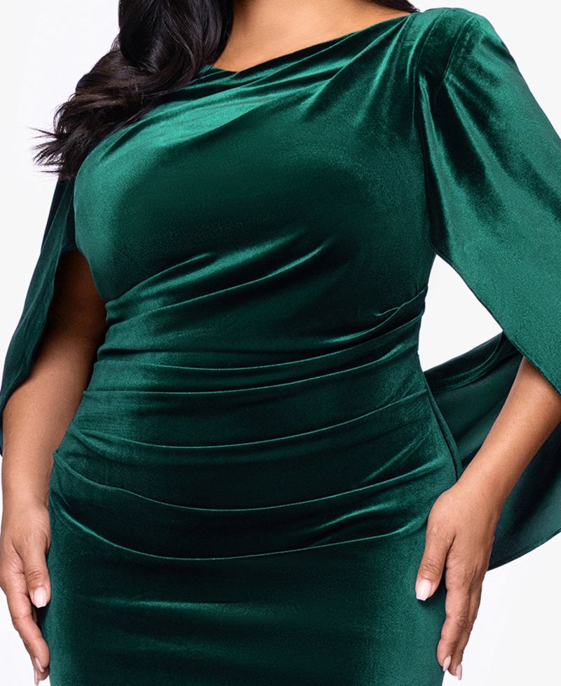 Plus Size Velvet Boat Neck Long Drape Back Gown