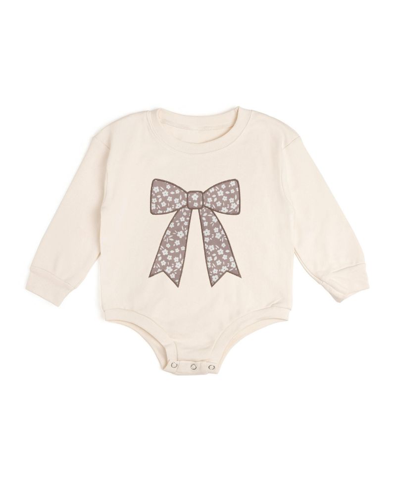 Baby Girls Floral Bow Patch Long Sleeve Romper