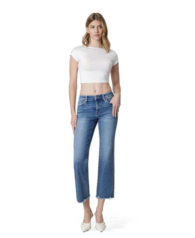 Women's Mid Rise Distressed Hem Crop Straight Jeans