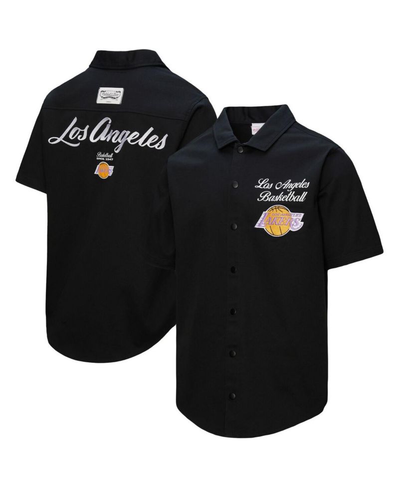 Men's Black Los Angeles Lakers Hardwood Classics Camp Shirt