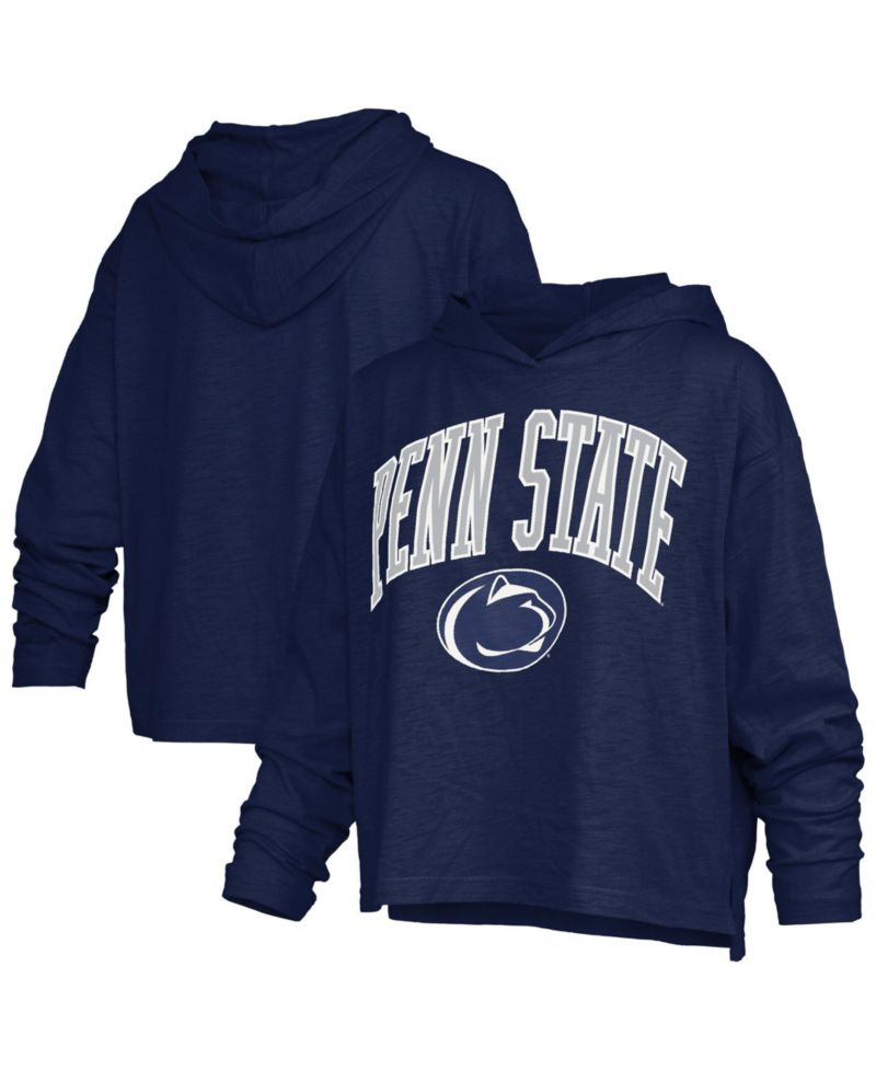 Women's Navy Penn State Nittany Lions Nelson Arch Over Logo Long Sleeve Hooded Slub T-Shirt