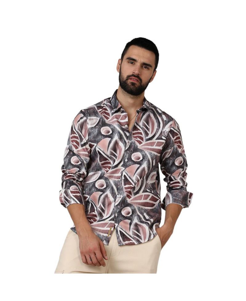Men's Charcoal Grey & Mocha Brown Marble Foliage Shirt