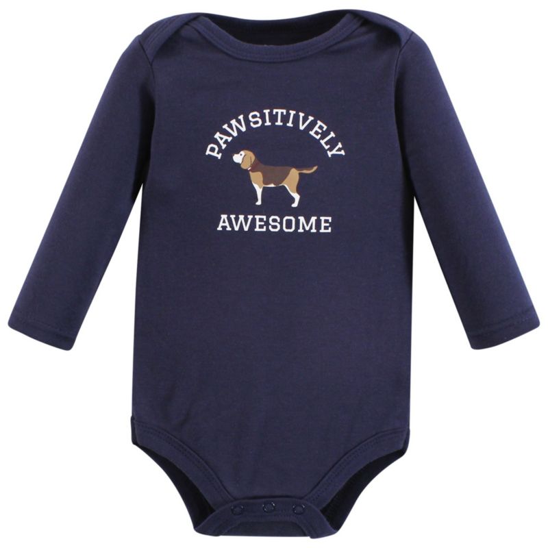Cotton Long-Sleeve Bodysuits, Dogs 3-Pack