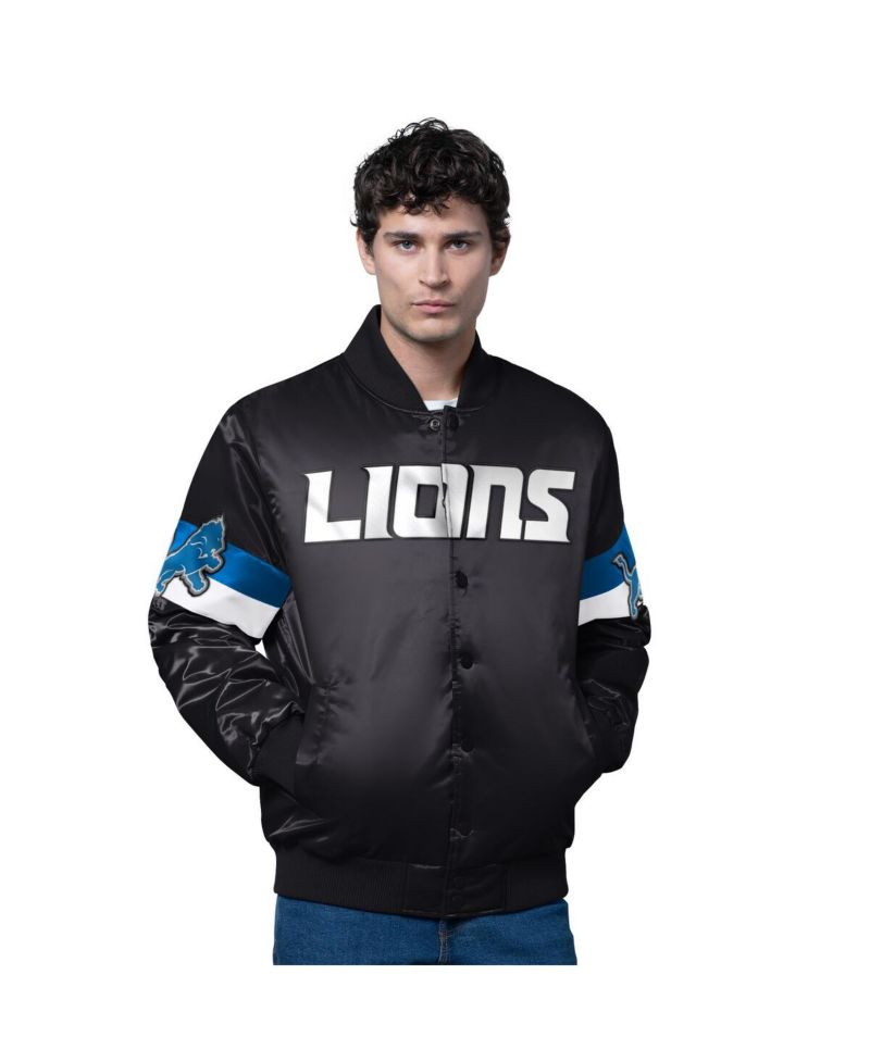 Men's Black Detroit Lions Triple Option Full-Snap Varsity Jacket