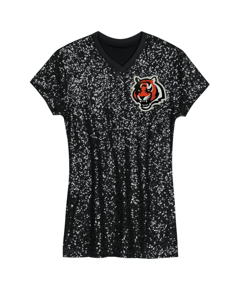 Big Girls Joe Burrow Black Cincinnati Bengals Sequin Player Name & Number V-Neck Dress