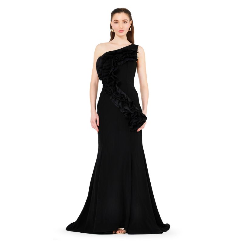 Women's Organza Ruffle Detail Mermaid Crepe Gown
