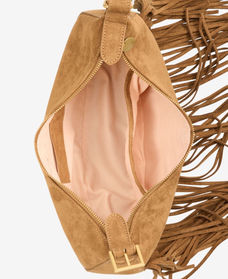Fringed Faux-Suede Hobo Bag