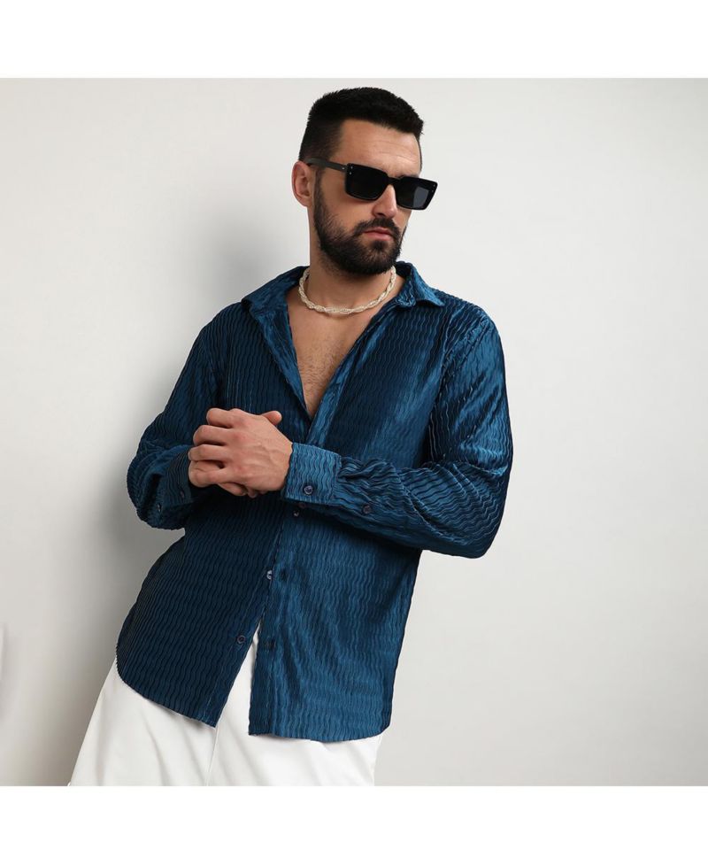 Men's Aegean Blue Curly-Creased Shirt