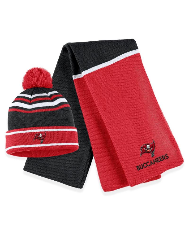 Women's Red Tampa Bay Buccaneers Colorblock Cuffed Knit Hat with Pom and Scarf Set