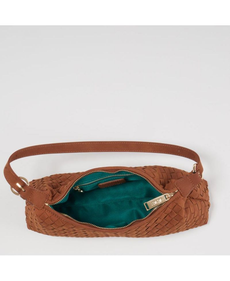 Woven Suede Baguette Bag with Crossbody Strap