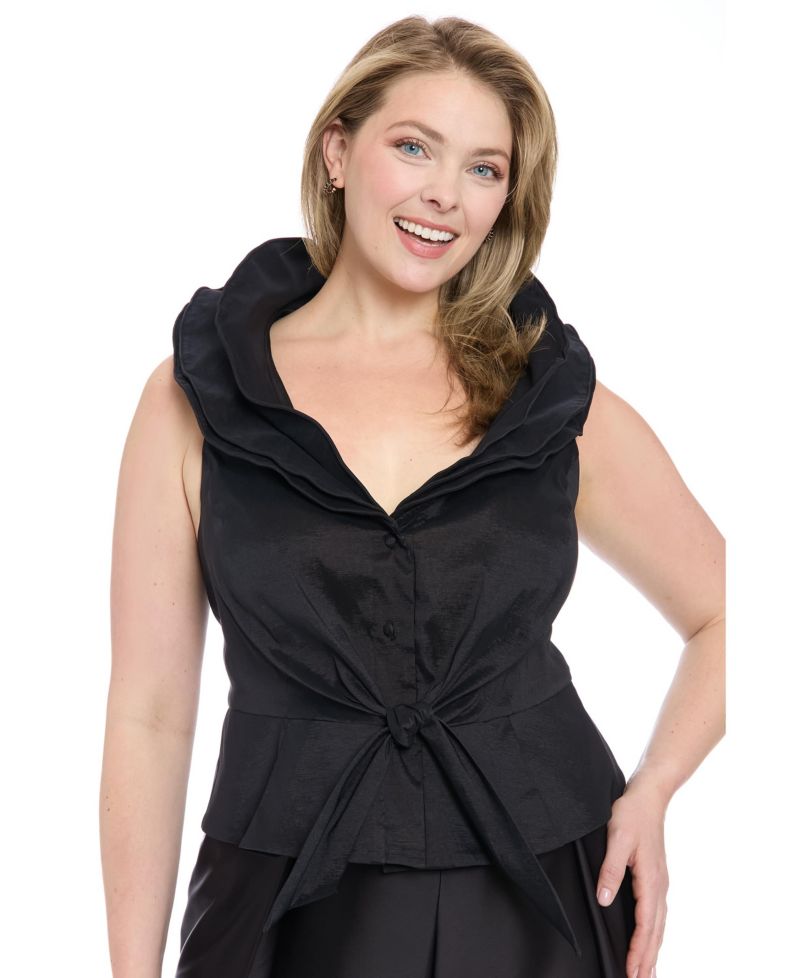 Plus Size Sleeveless Knot-Front Taffeta Top