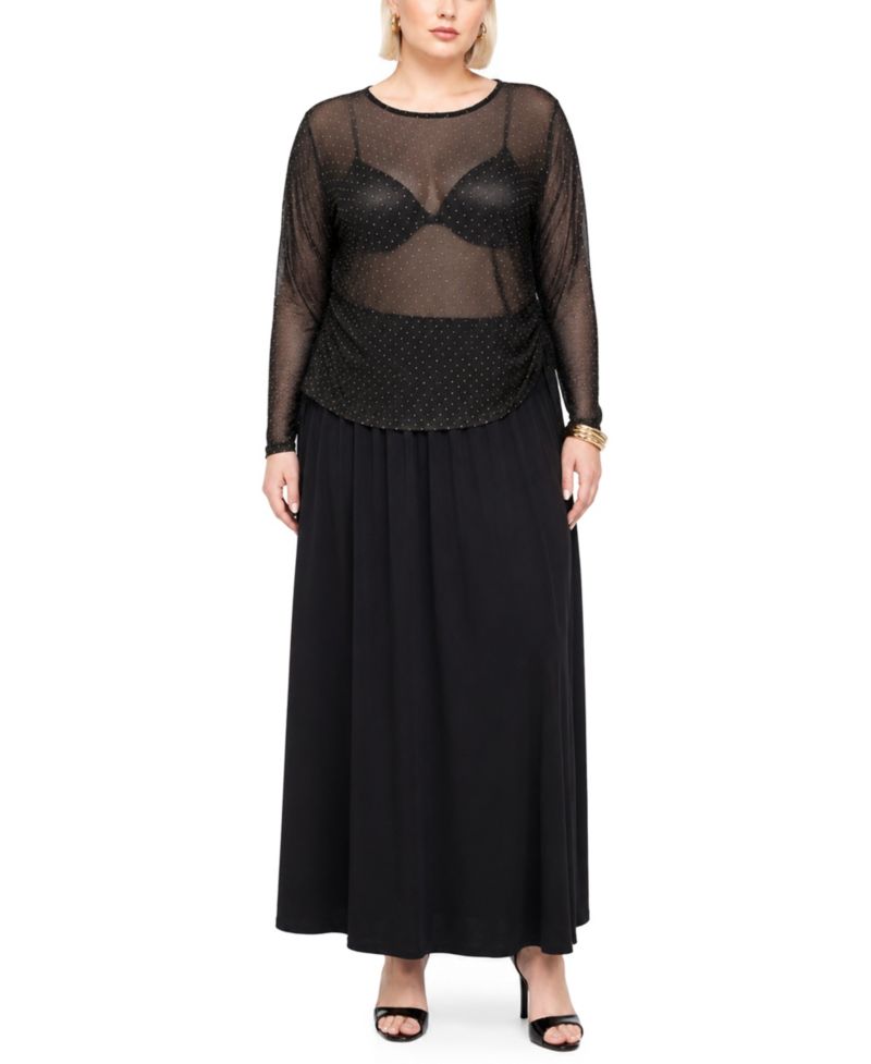 Plus Size Foil Drop Scoop Neck Side-Ruched Top