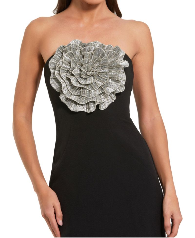 Women's Strapless Crepe Trumpet Gown with 3D Rhinestone