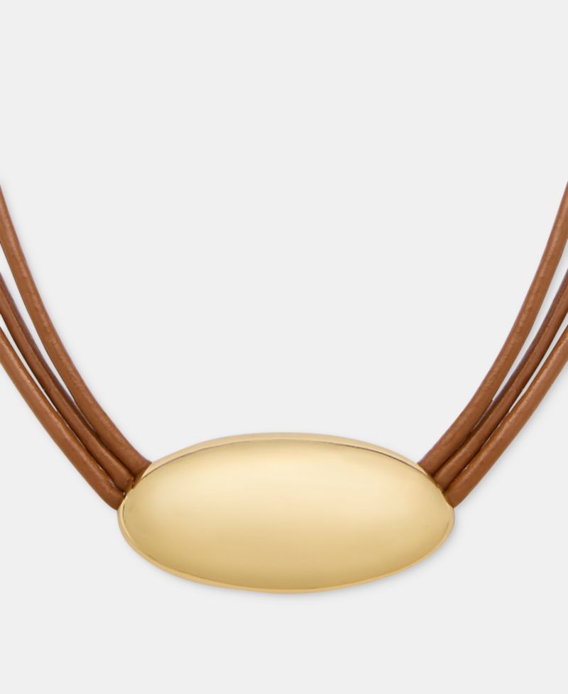 Gold-Tone Leather Pendant Necklace