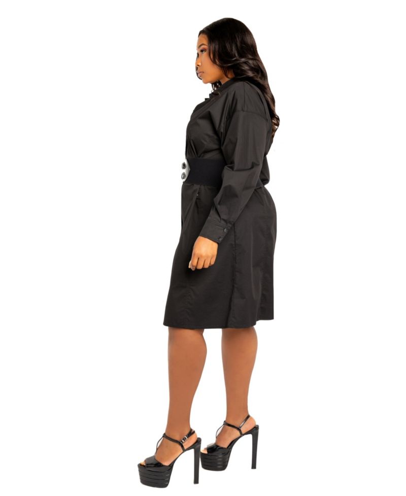 Women's Plus Size Cinch Waist Belt Shirt Dress