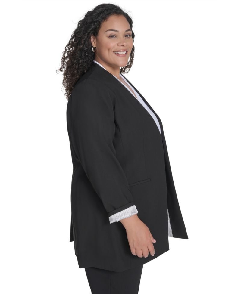 Plus Size Collarless Open-Front Topper Blazer