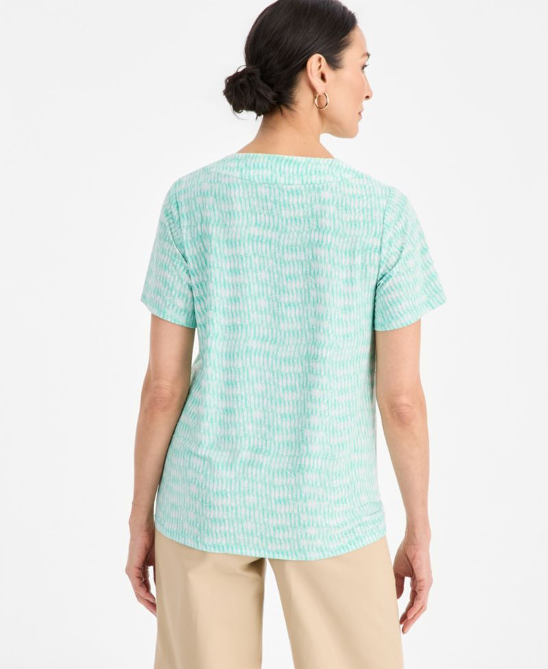 Women's Printed Short Sleeve V-Neck Jacquard Top