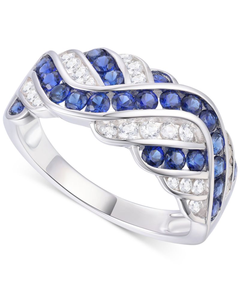 Lab-grown Sapphire, Lab-grown White Sapphire & Multi-Gemstone Ring in Sterling Silver