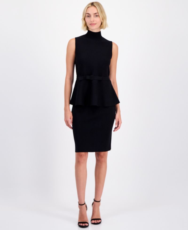 Women's Sleeveless Belted Peplum-Hem Top