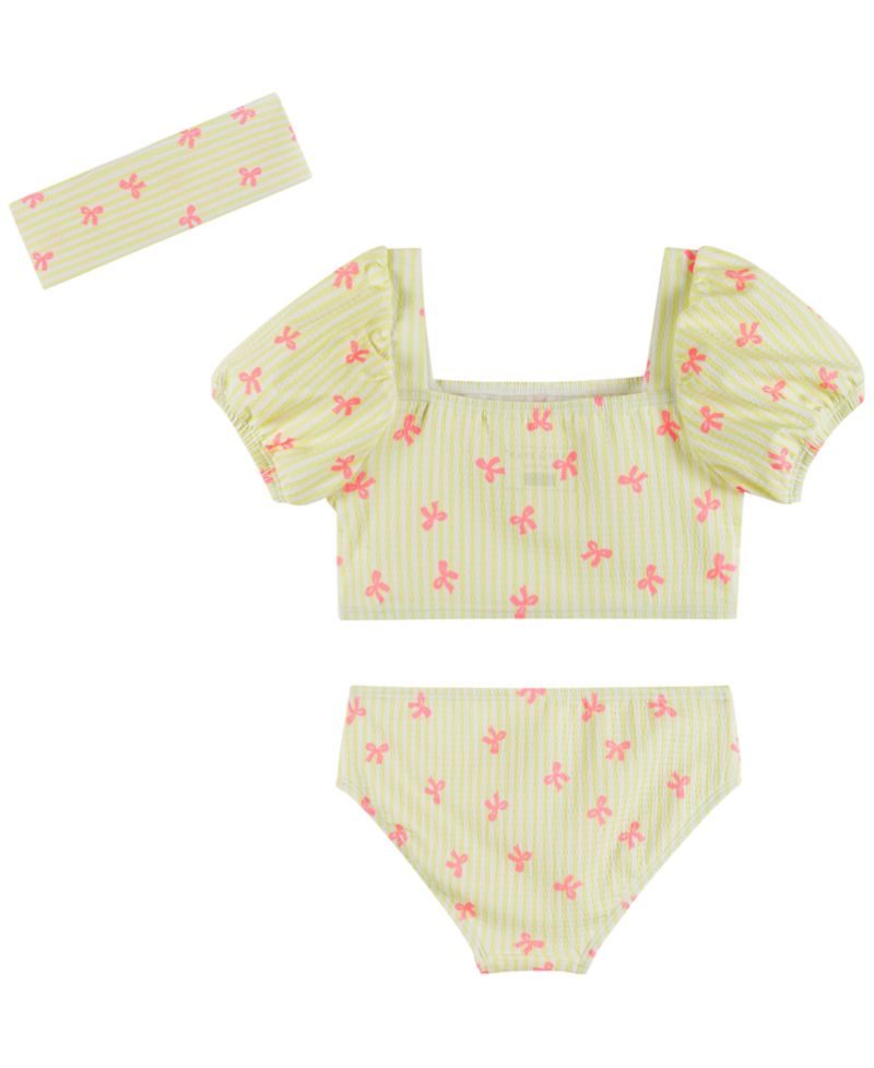 Girls' 2T-5 Puff-Sleeve Top, Bikini Bottom, & Matching Headband, 3-Piece Set