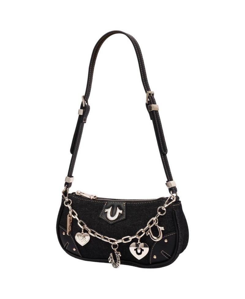 Women's Horseshoe Chain Shoulder Bag - Charm Detail Zip Top Purse with Adjustable Strap