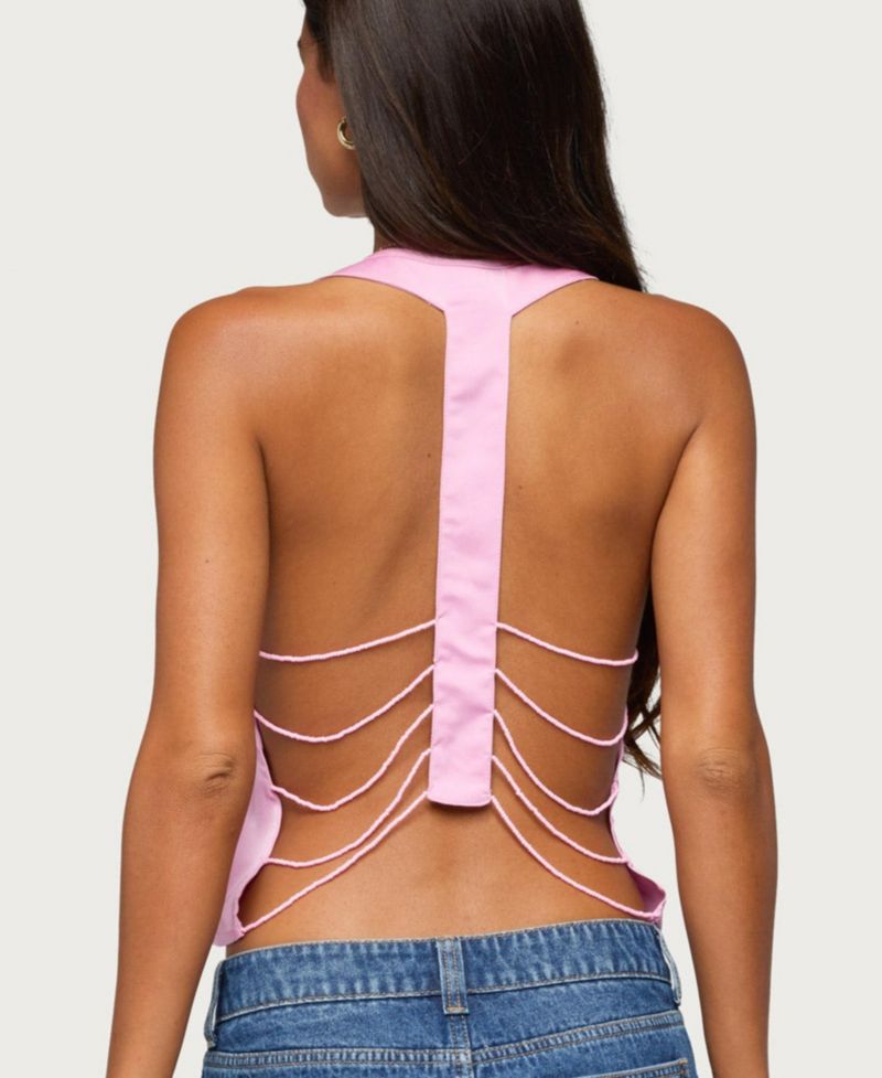 Women's Backless Scoop Neck Satin Tank Top