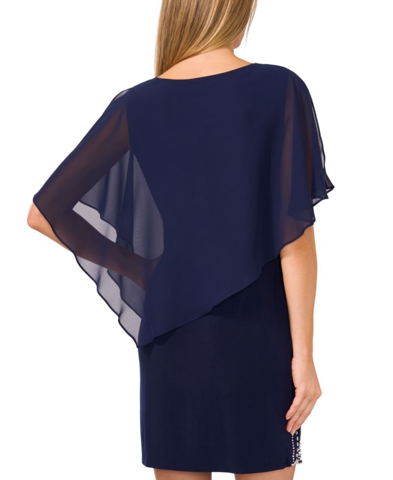 Petite Embellished Cape-Overlay Shift Dress