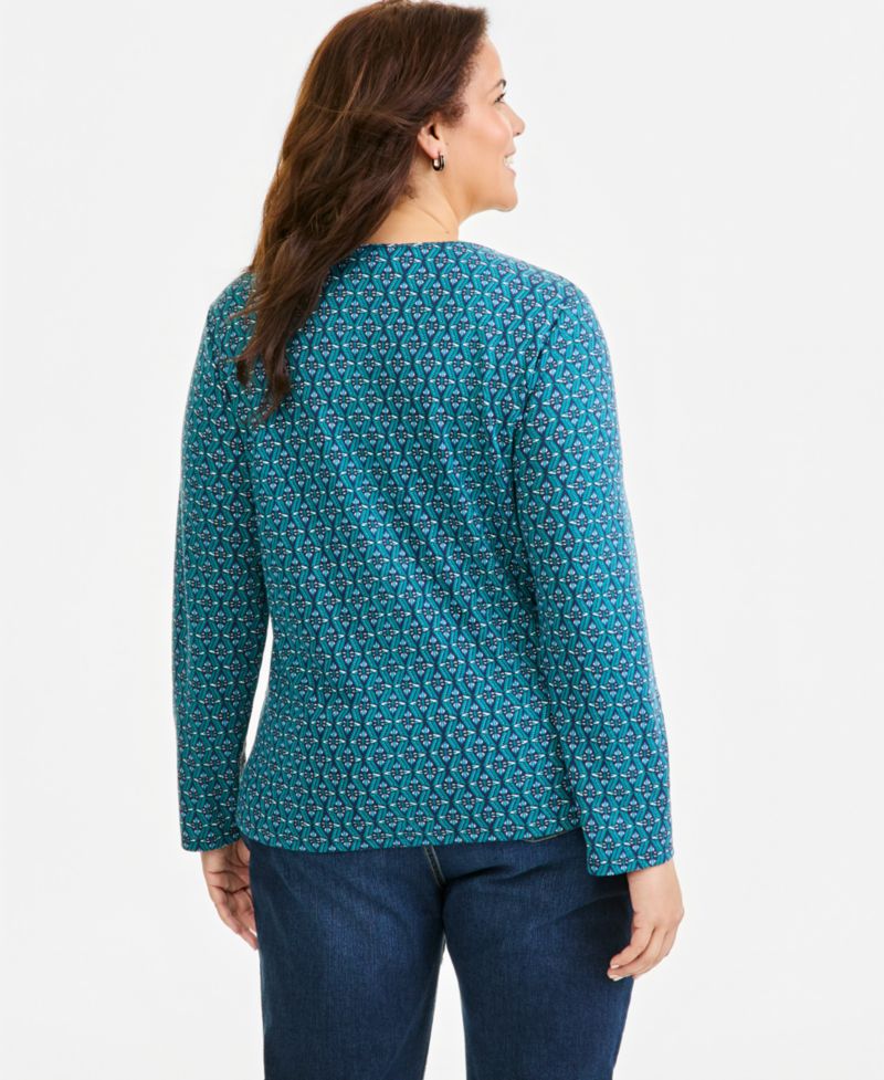 Petite Printed Long-Sleeve Scoop-Neck Top