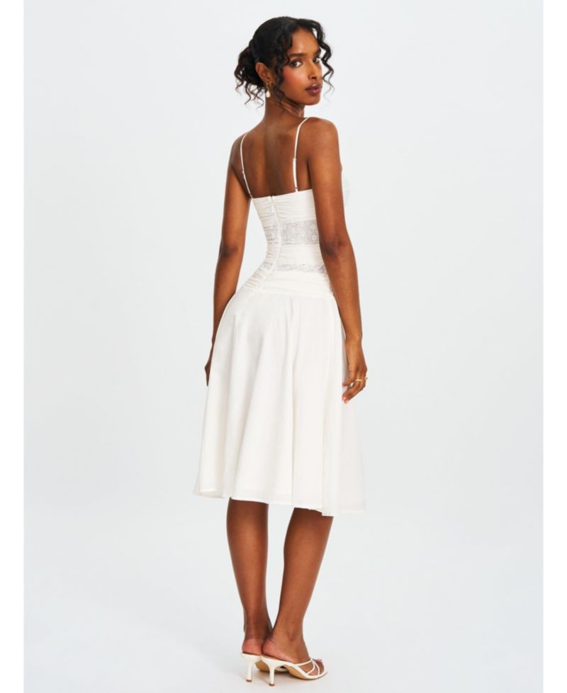 Women's Maelis White Eyelet Drop Waist Cotton Midi Dress