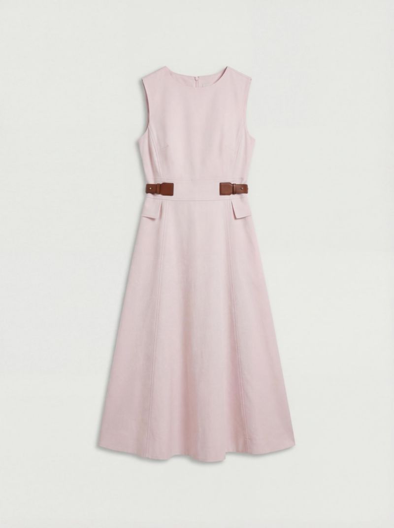 Women's Fitted Belt Crew Neck Midi Dress