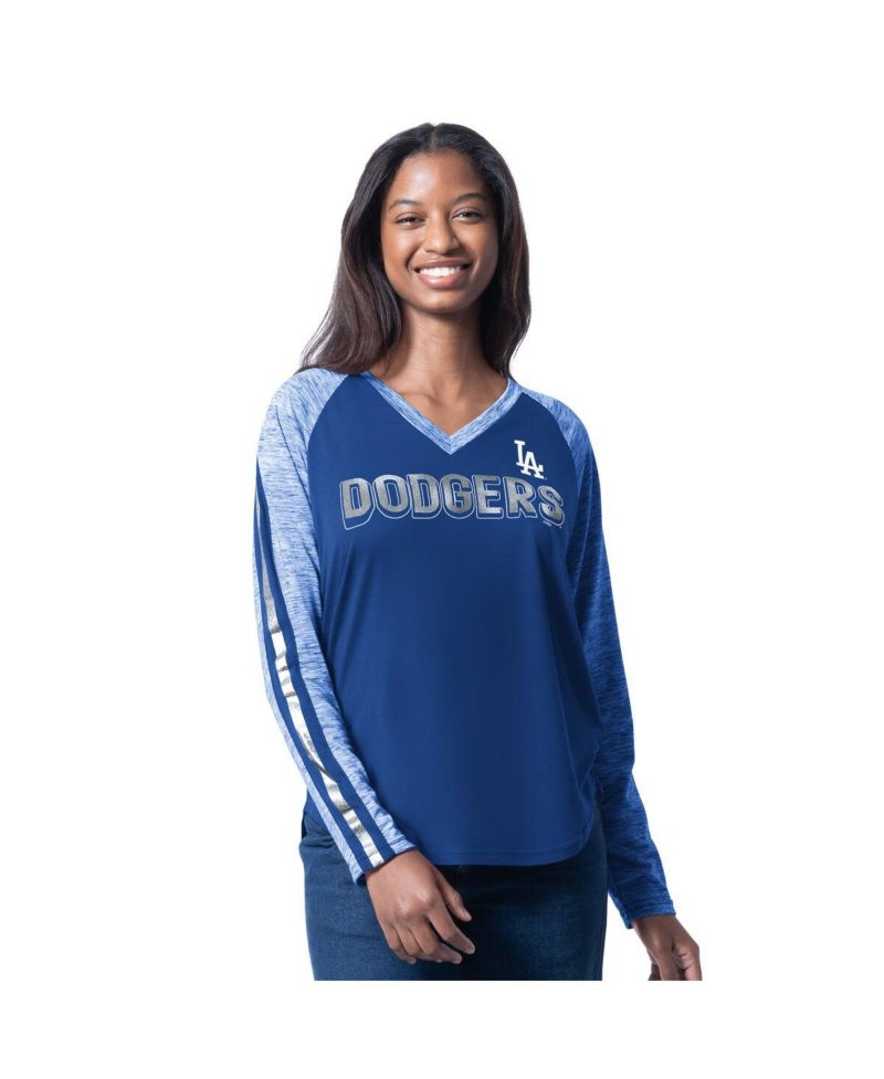Women's Royal Los Angeles Dodgers Top Dog Raglan Long Sleeve V-Neck T-Shirt