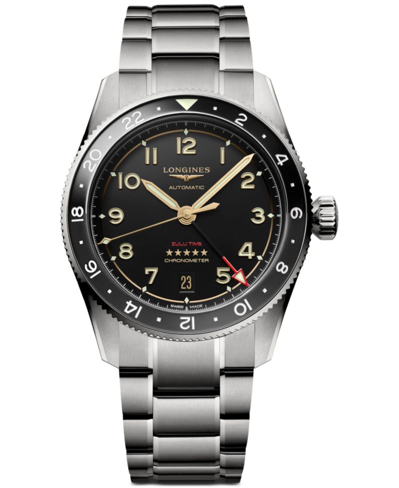 Men's Swiss Automatic Spirit Zulu Time Silver-Tone Titanium Bracelet Watch 39mm