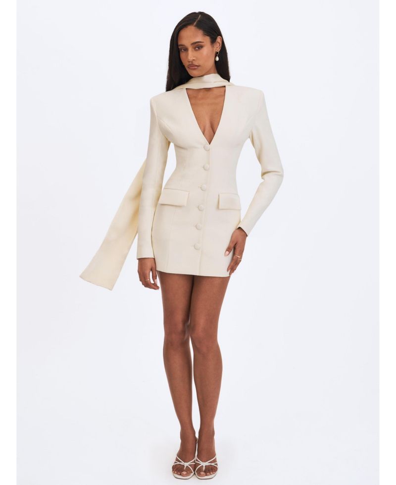Women's Jeannie Cream Blazer Mini Dress with Scarf