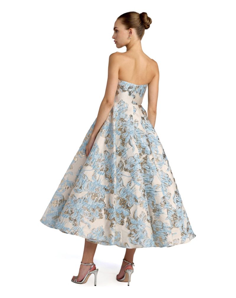 Women's Strapless Brocade A-line Midi Dress With Pockets