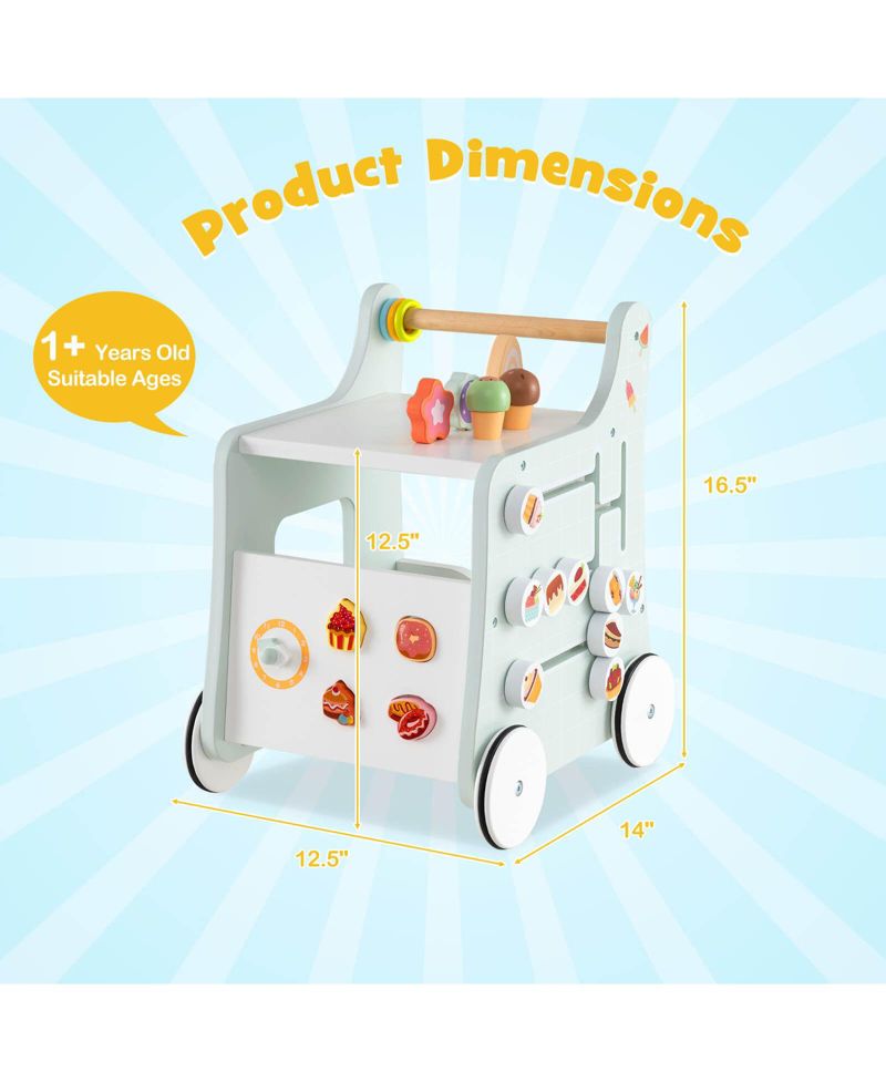 Wooden Baby Walker Ice Cream Cart Toy with Sweet Accessories & Smooth Wheels