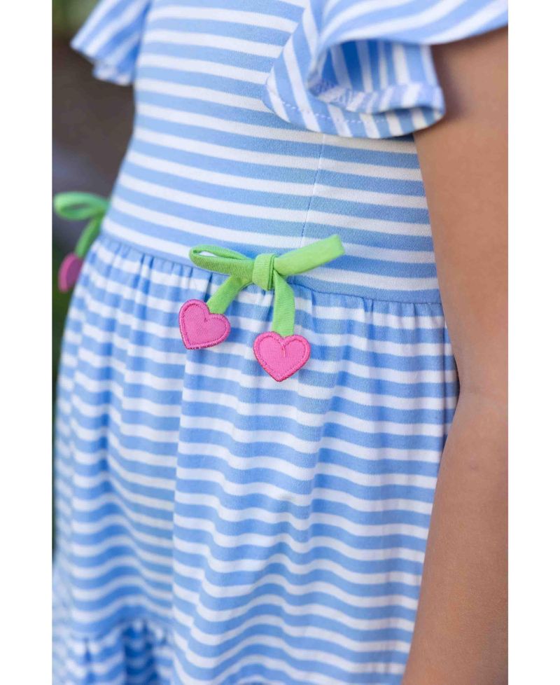 Little Girl Stripe Knit Dress With Heart Cherries