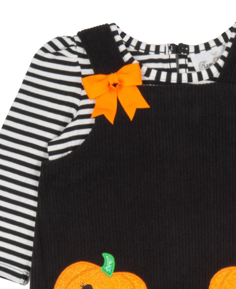 Baby Girls' Black Pumpkin Applique with Striped Jumper and Long-Sleeve Top, 2-Piece Set