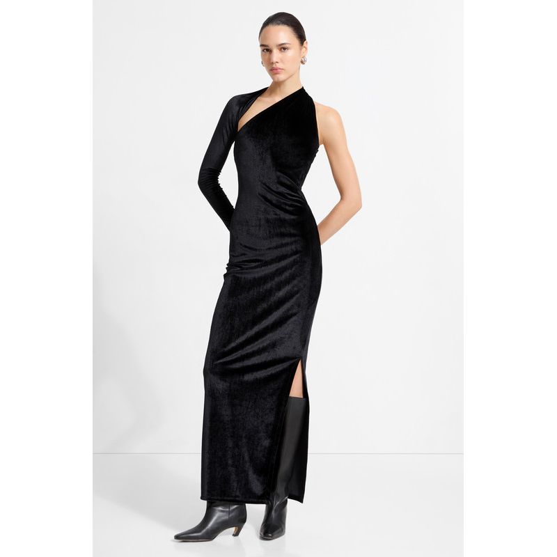 Women's Manhattan Velvet Side-Slit Open-Back One-Shoulder Evening Gown