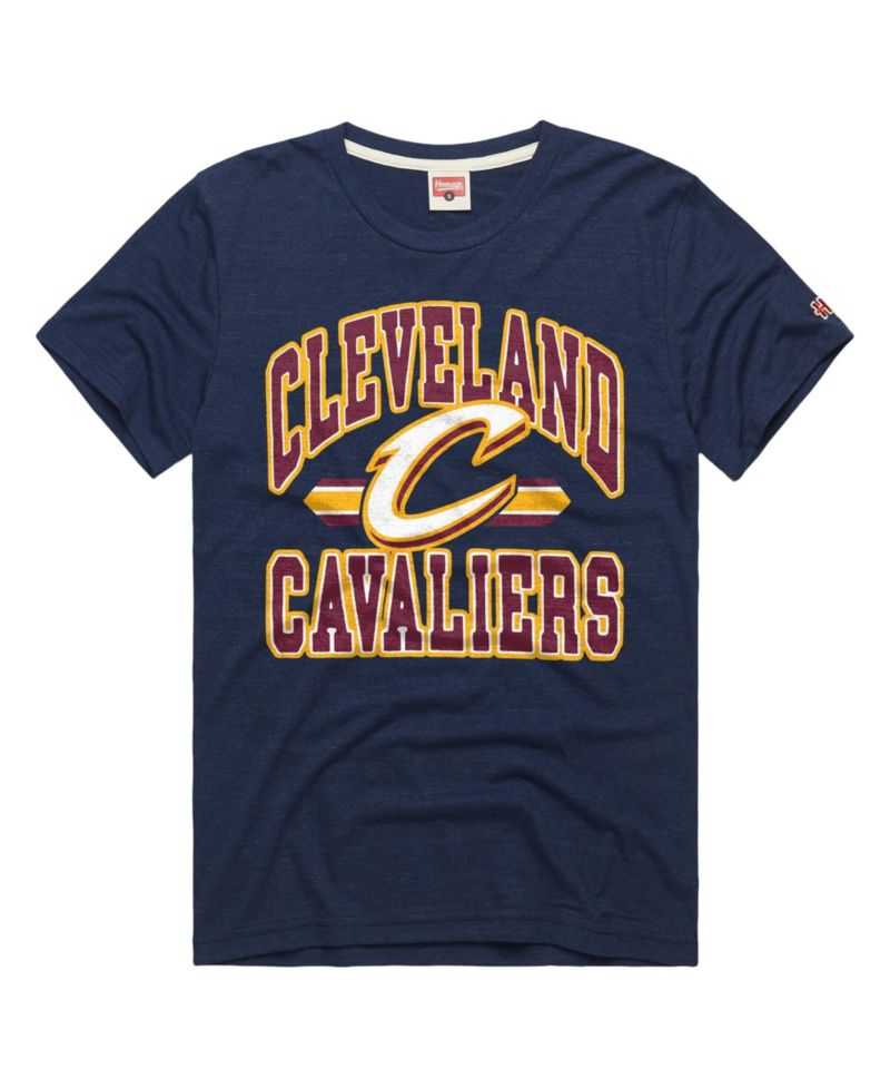Men's and Women's Navy Cleveland Cavaliers Stripes Tri-Blend T-Shirt