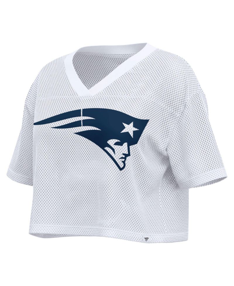 Women's New England Patriots Oversized Cropped Mesh V-Neck Top